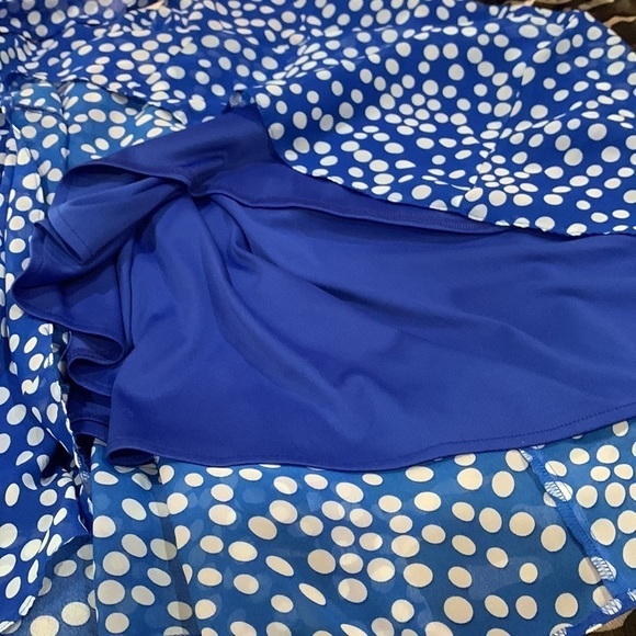 NEW Voir Voir Flowy Chiffon Sleeveless Dress Blue White Polka Dots Sz 10 - Picture 12 of 14